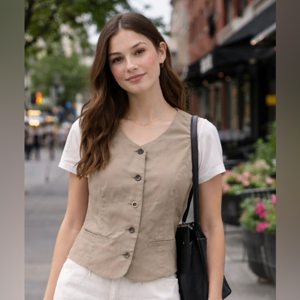 Old Navy Beige Buttoned Vest